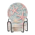 thumbnail image 1 of Haosy Set of 6 Drink Woven Coaster with Holder Heat Resistant Non-Slip Bar Coasters 4 Inches Pastel Starfish Corals, 1 of 7