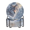 thumbnail image 1 of Haosy Set of 6 Drink Woven Coaster with Holder Heat Resistant Non-Slip Bar Coasters 4 Inches Snow Wolf under Moon, 1 of 7