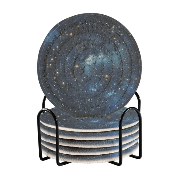 Haosy Set of 6 Drink Woven Coaster with Holder Heat Resistant Non-Slip Bar Coasters 4 Inches Star Constellation