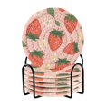 thumbnail image 1 of Haosy Set of 6 Drink Woven Coaster with Holder Heat Resistant Non-Slip Bar Coasters 4 Inches Strawberry Leaves Fower, 1 of 7