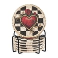 thumbnail image 1 of Haosy Set of 6 Drink Woven Coaster with Holder Heat Resistant Non-Slip Bar Coasters 4 Inches Valentines Heart Rose Checkerboard, 1 of 7