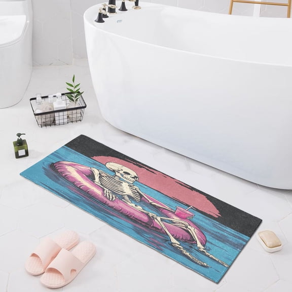 Haosy Skeleton Relaxing on Swimming Ring Bathroom Rugs Non Slip Absorbent Soft Plush Quick Dry Bath Mat, 39"x20"