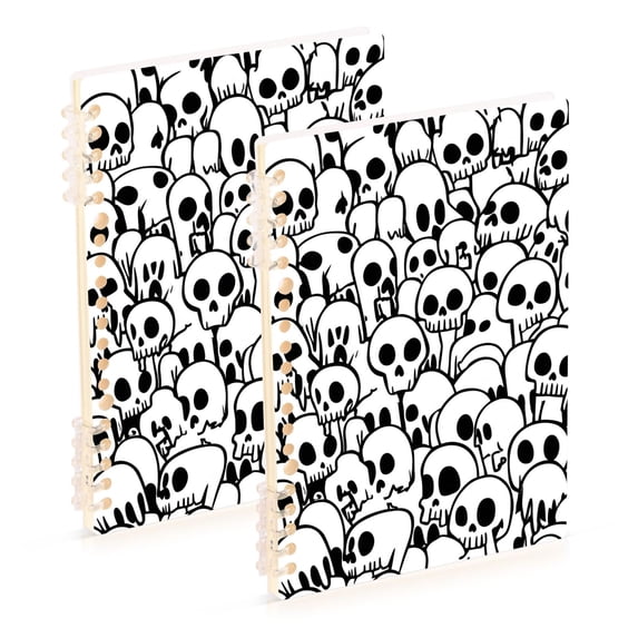 Haosy Skulls Line Notebooks 2 Pcs 1-subject Journal 60 Sheets A5 College Ruled Paper Detachable Ring 8.3"x5.7"
