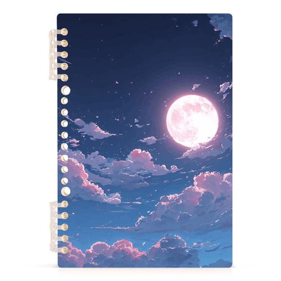 Haosy Sky with Clouds and Full Moon Notebooks 1-subject Journal 60 Sheets A5 College Ruled Paper Detachable Ring 8.3"x5.7"
