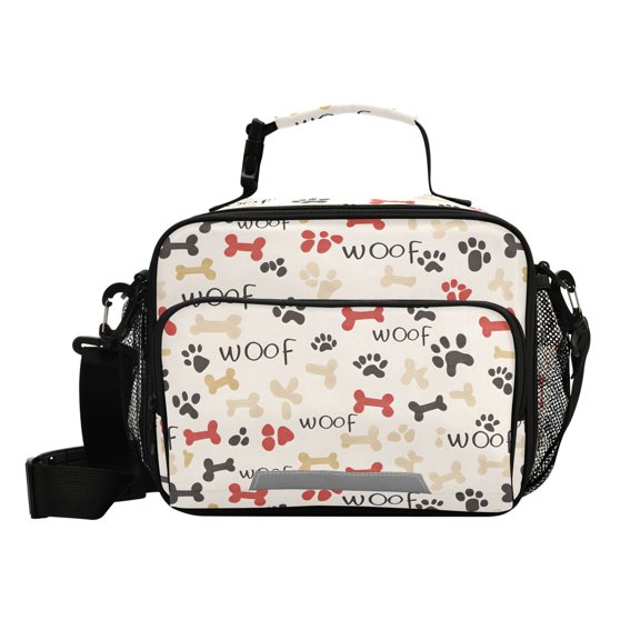 Haosy Small Insulated Lunch Box with Shoulder Strap Reusable Cooler Bag for Men Women, Cute Dog Paw and Bones