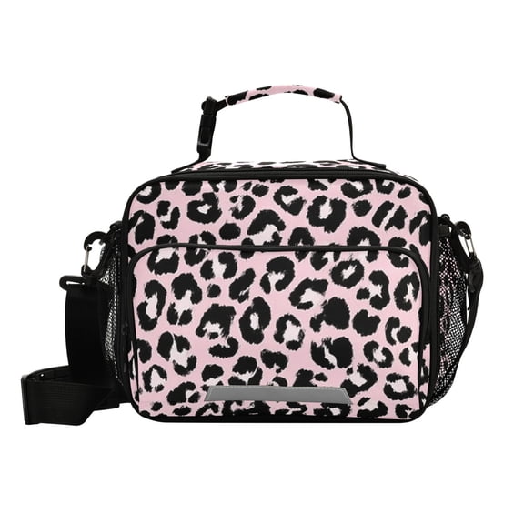Haosy Small Insulated Lunch Box with Shoulder Strap Reusable Cooler Bag for Men Women, Pink Leopard