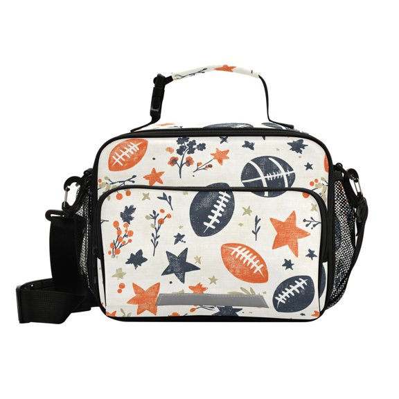 Haosy Small Insulated Lunch Box with Shoulder Strap Reusable Cooler Bag for Men Women, Rugby Leaves Star