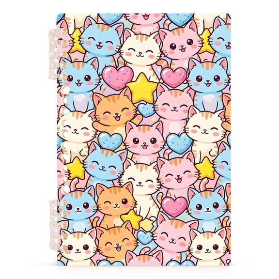 Haosy Smiling Cat Star Heart Notebooks 1-subject Journal 60 Sheets A5 College Ruled Paper Detachable Ring 8.3"x5.7"