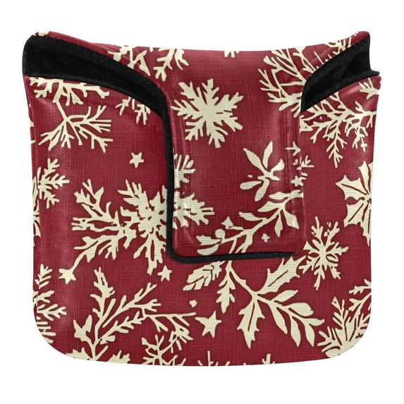 Haosy Snowflakes and Pine Branches Golf Mallet Putter Cover Strong Magnetic Leather Golf Club Headcover Closure