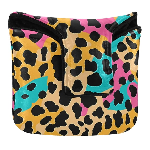Haosy Soft Color Leopard Print Golf Mallet Putter Cover Strong Magnetic Leather Golf Club Headcover Closure