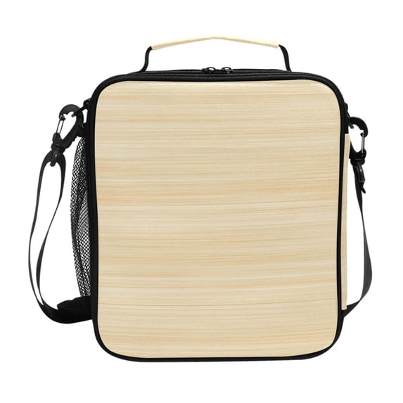 Haosy Soft Light Yellow Wood Grain Reusable Lunch Box Men/Women Insulated Lunch Bag for School Picnic Travel