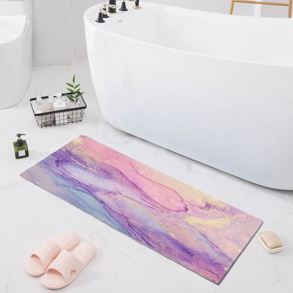 Haosy Soft Pink Purple Blue Marble Bathroom Rugs Non Slip Absorbent Soft Plush Quick Dry Bath Mat, 39"x20"