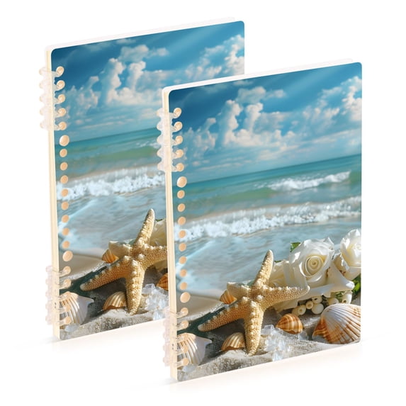 Haosy Starfish Conch Sea Notebooks 2 Pcs 1-subject Journal 60 Sheets A5 College Ruled Paper Detachable Ring 8.3"x5.7"