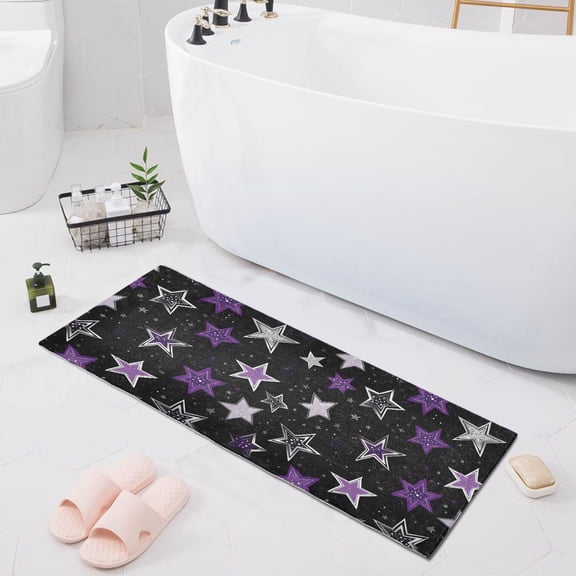 Haosy Stars with Silver and Purple Bathroom Rugs Non Slip Absorbent Soft Plush Quick Dry Bath Mat, 39"x20"