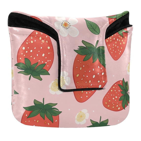 Haosy Strawberry Leaves Fower Golf Mallet Putter Cover Strong Magnetic Leather Golf Club Headcover Closure