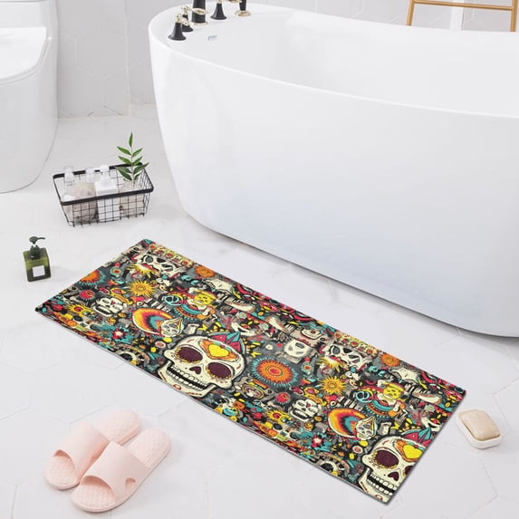 Haosy Stylish and Cool Skull Bathroom Rugs Non Slip Absorbent Soft Plush Quick Dry Bath Mat, 39"x20"