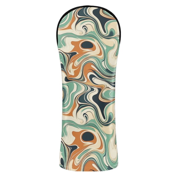 Haosy Teal Orange Marble Golf Club Covers Driver Hybrid Wood Headcovers PU Leather Double-Layer Lining Replaceable Tags for Men Women