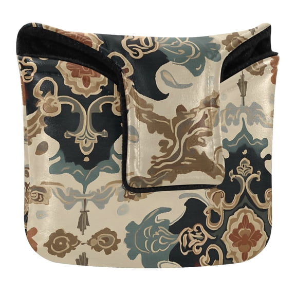 Haosy Traditional Chinese Flower Pattern Golf Mallet Putter Cover Strong Magnetic Leather Golf Club Headcover Closure