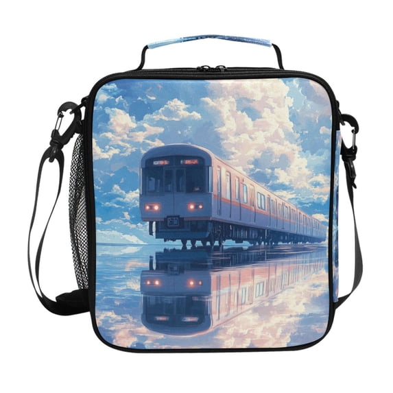 Haosy Train in Blue Sky Reusable Lunch Box Men/Women Insulated Lunch Bag for School Picnic Travel