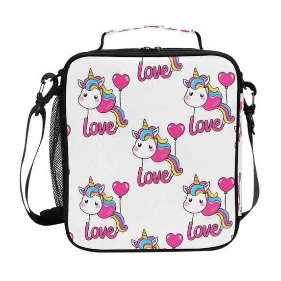 Haosy Unicorn and Love Balloon Reusable Lunch Box Men/Women Insulated Lunch Bag for School Picnic Travel