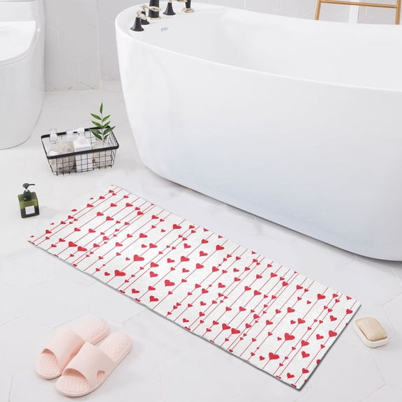 Haosy Vertical Stripes Of Hearts Bathroom Rugs Non Slip Absorbent Soft Plush Quick Dry Bath Mat, 39"x20"