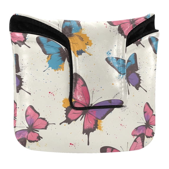 Haosy Vibrant Colorful Butterflies Golf Mallet Putter Cover Strong Magnetic Leather Golf Club Headcover Closure