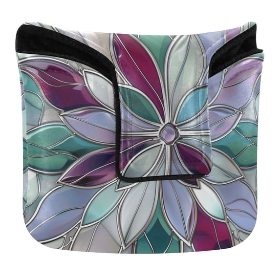 Haosy Violet Red Floral Stained Glass Golf Mallet Putter Cover Strong Magnetic Leather Golf Club Headcover Closure