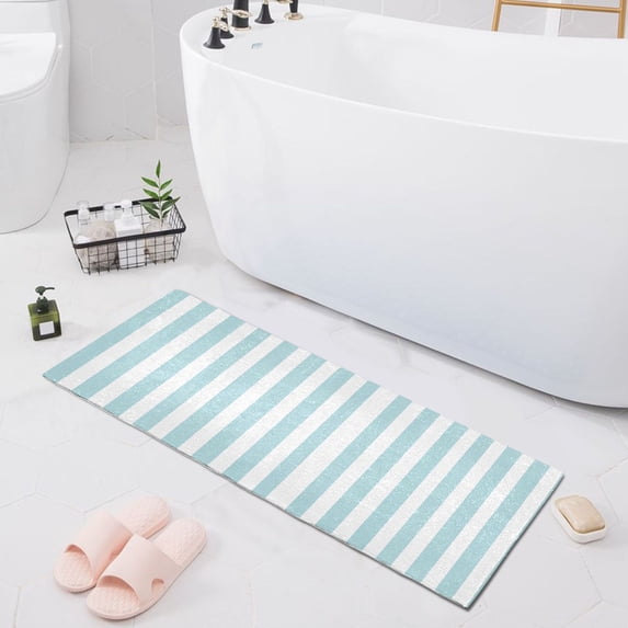 Haosy Water Blue and White Stripes Bathroom Rugs Non Slip Absorbent Soft Plush Quick Dry Bath Mat, 39"x20"