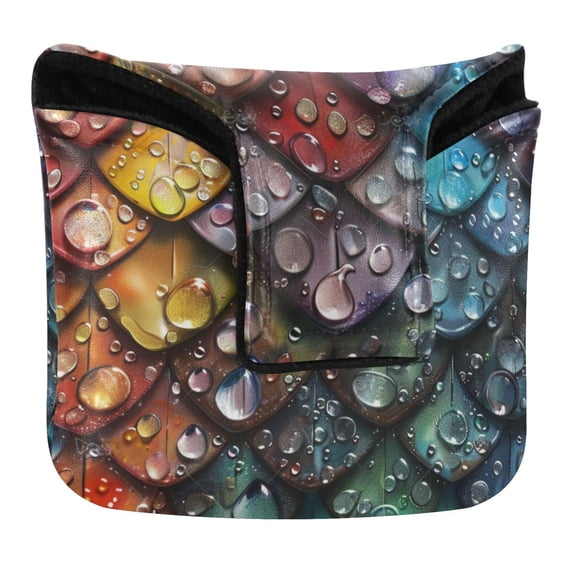 Haosy Water Droplets on Dragon Scales Golf Mallet Putter Cover Strong Magnetic Leather Golf Club Headcover Closure
