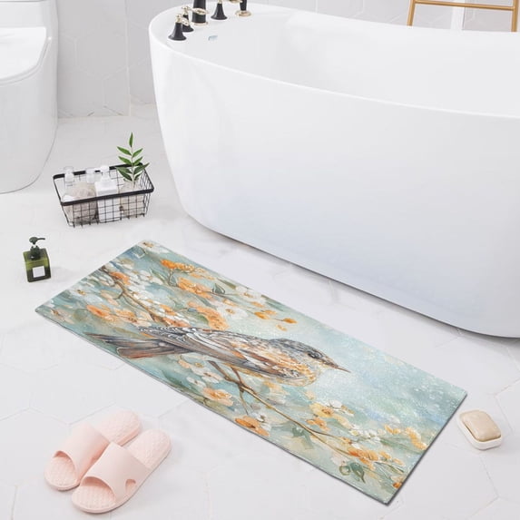 Haosy Watercolor Bird Flower Bathroom Rugs Non Slip Absorbent Soft Plush Quick Dry Bath Mat, 39"x20"