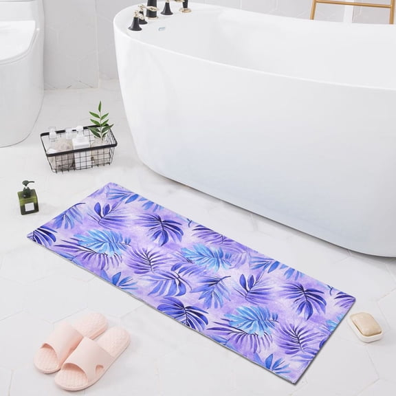 Haosy Watercolor Blue Purple Palm Leaves Bathroom Rugs Non Slip Absorbent Soft Plush Quick Dry Bath Mat, 39"x20"