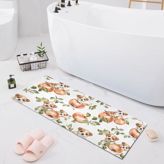 Haosy Watercolor Dog Leaf Apple Bathroom Rugs Non Slip Absorbent Soft Plush Quick Dry Bath Mat, 39"x20"