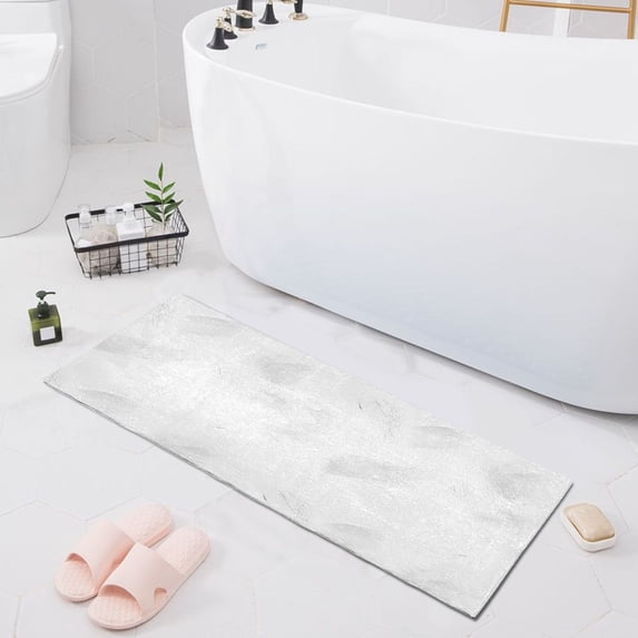 Haosy White Soft Brush Stroke Bathroom Rugs Non Slip Absorbent Soft Plush Quick Dry Bath Mat, 39"x20"