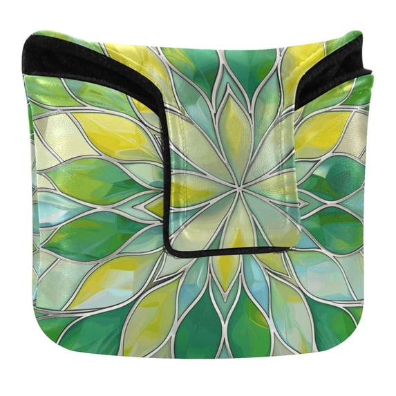 Haosy Yellow Green Floral Stained Glass Golf Mallet Putter Cover Strong Magnetic Leather Golf Club Headcover Closure