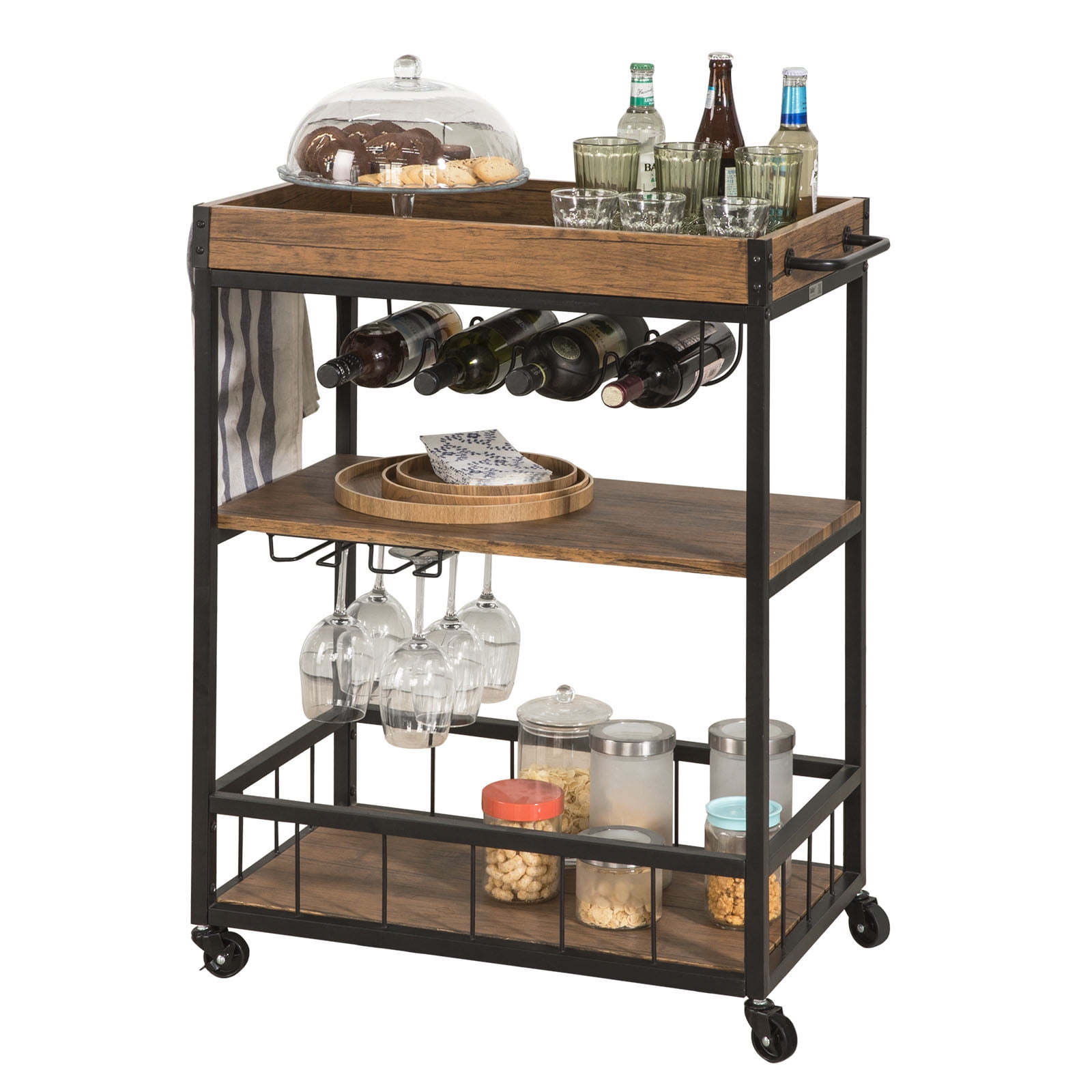 Haotian FKW56N,Bar Serving Cart Home Myra Rustic Mobile Kitchen