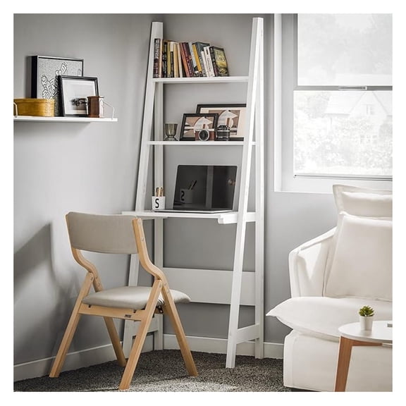 Haotian Ladder Desk with Shelves, Wall Desk for Small Space, Secretary Desk Workstation Dresser Shelf Freestanding Bookshelf, White FRG60-W