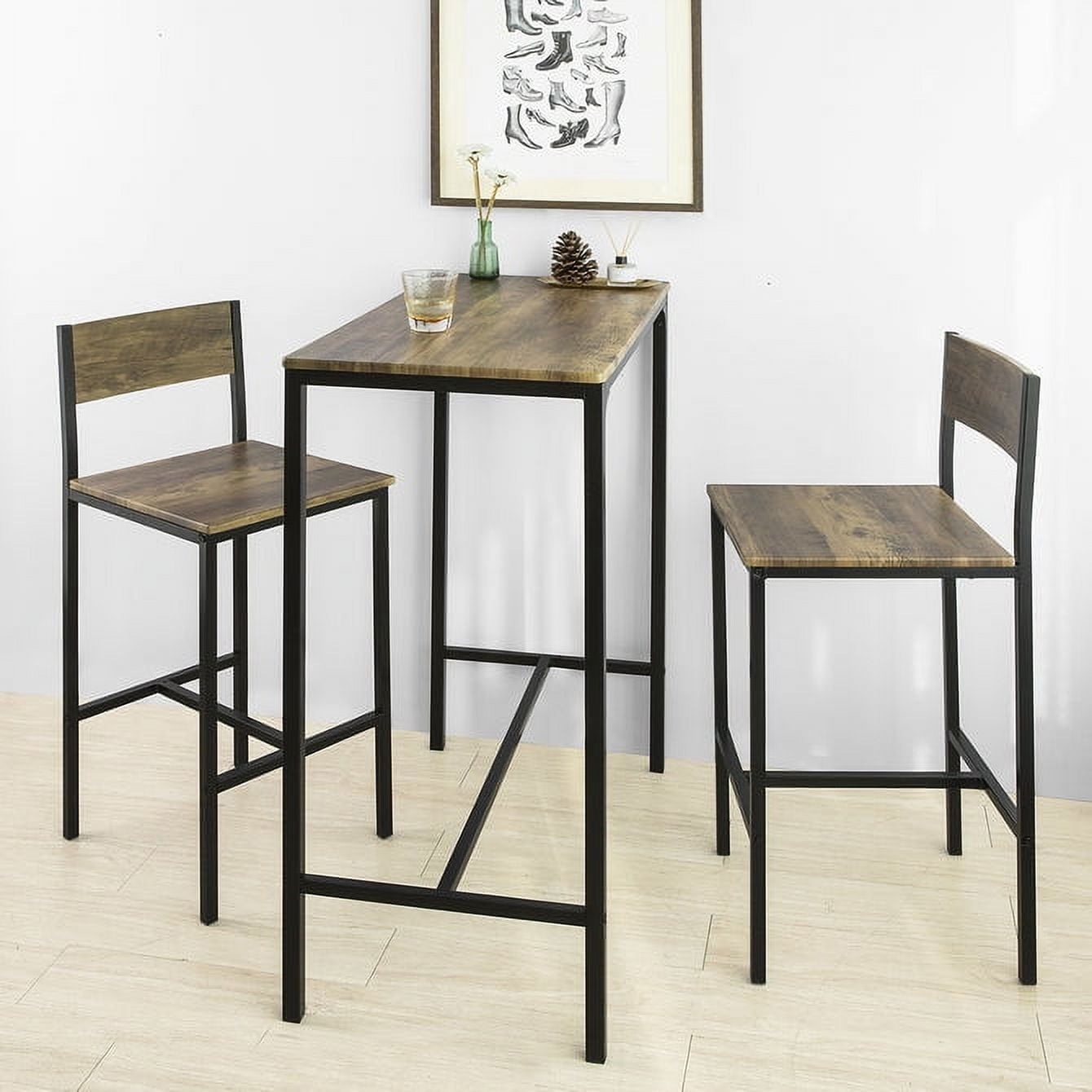 Haotian OGT03XL, Modern 1 Bar Table and 2 Stools, 3 Pieces Dining Set, Home Kitchen Bar Set