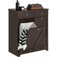 thumbnail image 1 of Haotian Tilt-Out Bathroom Laundry Cabinet Hidden Hamper Organizer with Double Baskets and Drawers Storing Unit Storage Chest Cupboard, Brown BZR33-BR, 1 of 17