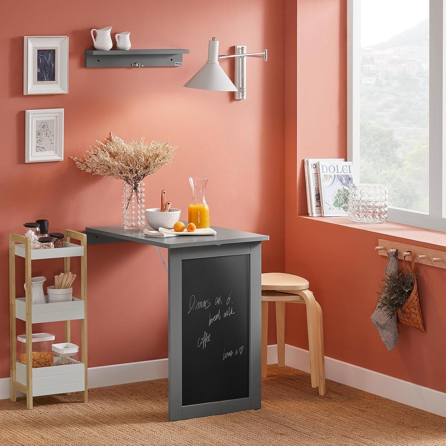 Haotian Wall-Mounted Drop-Leaf Table, Folding Kitchen & Dining Table Desk, Children Table, Black ...