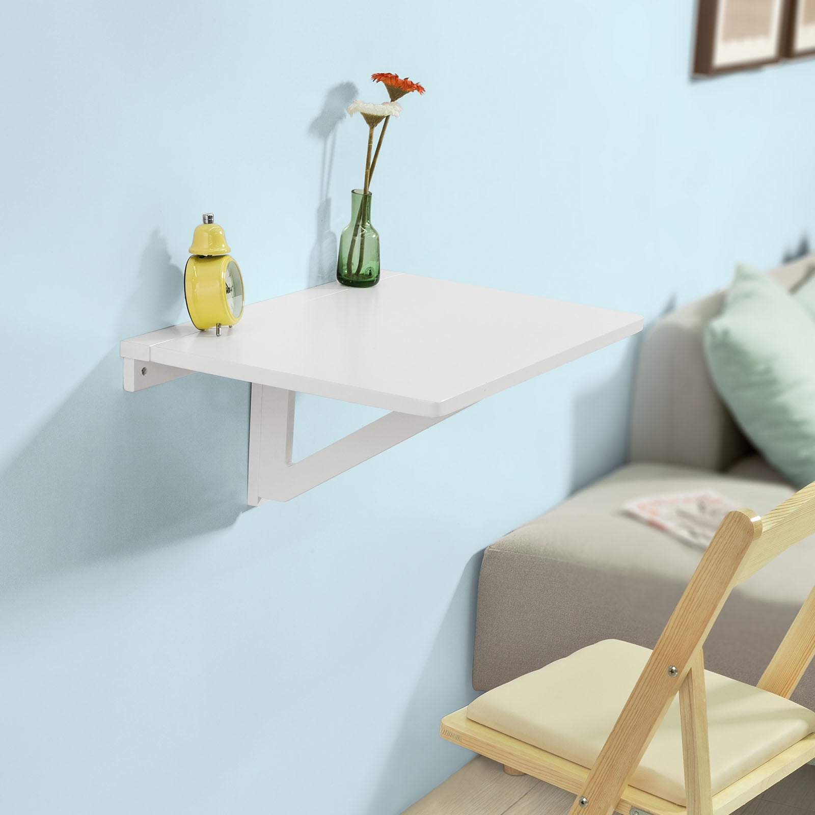 Haotian Wall-Mounted Drop-Leaf Table, Folding Kitchen & Dining Table Desk, Solid Wood Children ...