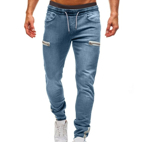 Haoxianjian Baggy Jeans For Man Boys Jeans Men'S Fashion Solid Color Waist Multi-Pocket Zipper Casual Length Pants Jeans For Men Boot Cut