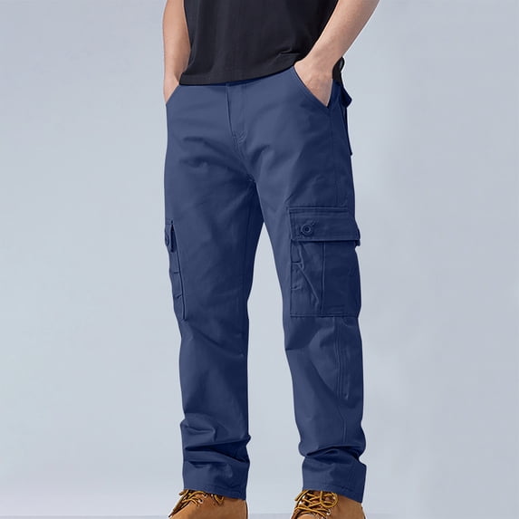 Haoxianjian Baggy Jeans For Man White Jeans Men'S Trousers Pants Cotton Solid Color Multi-Pocketcargo Pants Work Pants Casual Cargo Pants Straight-Leg Pants Denim Trousers Men'S Ripped Distressed D
