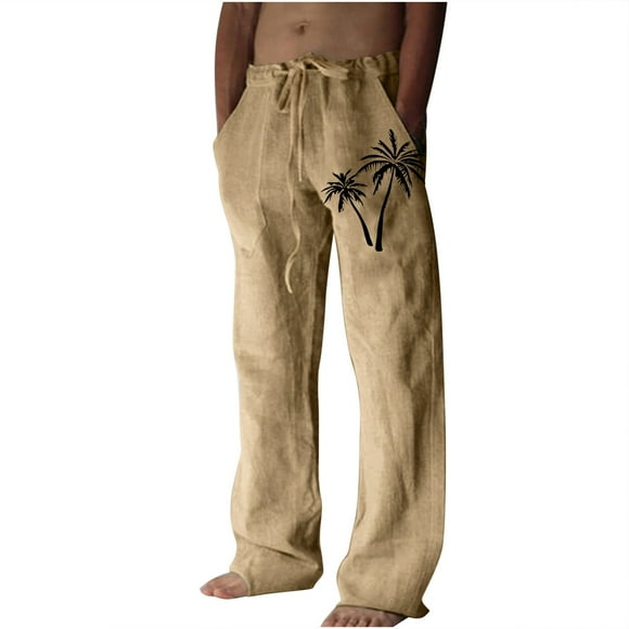 Haoxianjian Baggy Sweatpants Wide Leg Pants Men Linen Pants Loose Hawaiian Print Beach Pants Loose Elaic Wai Drawring Hot amping Process Men'S sual Line Pants On arance