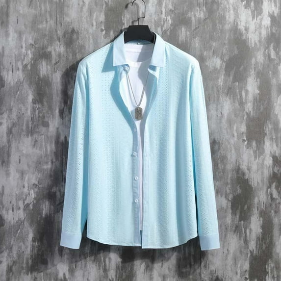 Haoxianjian Compression Shirt Men Fishing Shirts For Men Men'S Fashion Casual Solid Color Buttons Long Sleeve Turndown Collar Blouse Long Sleeve Shirts Casual Lightweight On Clearance