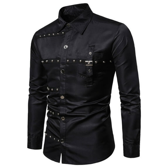 Haoxianjian Compression Shirt Men Workout Shirts For Men Men'S Gothic Style Design Solid Color Button Pocket Long Sleeved Lapel Shirt Long Sleeve Shirts Casual Lightweight