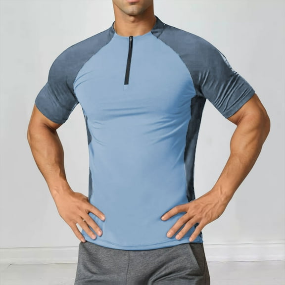 Haoxianjian Compression Shirts for Men , Short Sleeve Slim Fits Sports Shirt Baselayer Zipper T-ShirtsTops, Athletic Performance Tee Tops Quickly Dry Workout Shirt Going Out Tops Trainning T-shirts