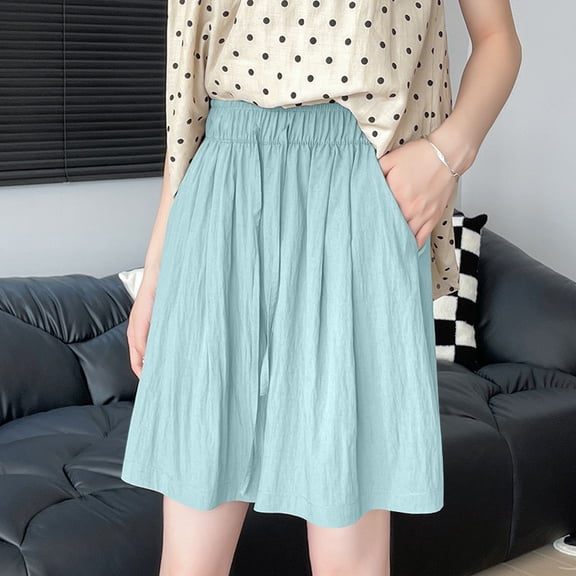 Haoxianjian Cool Shorts for Women Soft Shorts Wide Leg Drawtring Elastic Hight Waisted Trendy Loungewear Short Summer Casual Pants Lightweight Loose Fits Basic Short