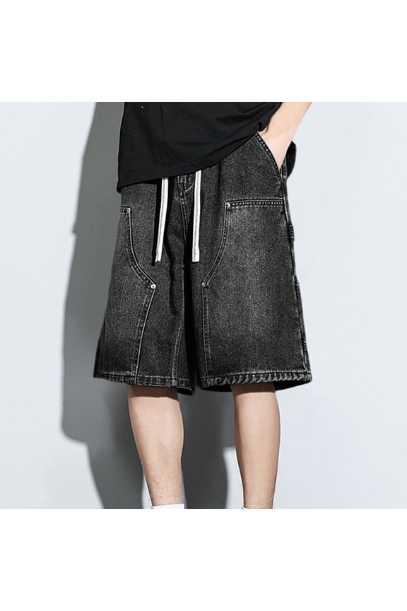 Denim Shorts for Men Loose Fits Men's Casual Jean Shorts Relaxed Elastic Waist Drawstring Lightweight Summer Vacation Short Pants Beach Shorts wirh Pockets l-3X