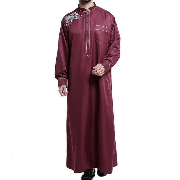 Haoxianjian Dress Shirts For Men Long Sleeve Shirts For Men Men'S Muslim Robe Arab Middle Robe Long Style Long Sleeve Embroidered Standing Neck Pocket Long Shirt Fashion Casual Robe White Undershirts