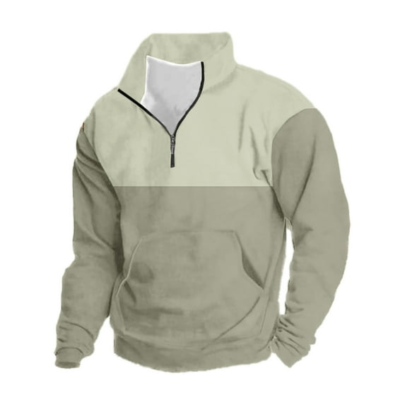 Haoxianjian Golf Shirts For Men Casual Slim Fitted Shirts Contrast Color Tops Men Quarter Zip Vintage Pattern Western Sweatshirt Long Sleeve Half Zip Pullover With Pockets Long Sleeve Lapel Top Shirt